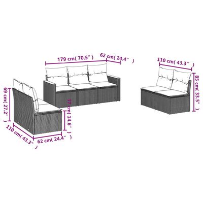 vidaXL 7-tlg. Garten-Sofagarnitur mit Kissen Schwarz Poly Rattan