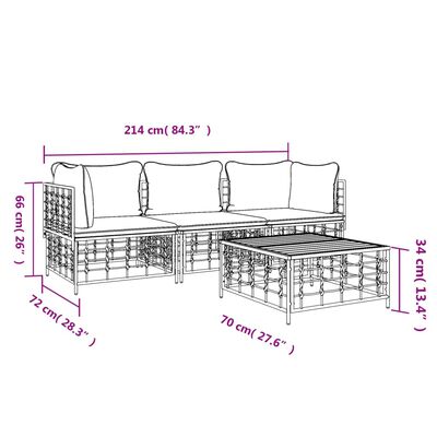 vidaXL 4-tlg. Garten-Lounge-Set mit Kissen Anthrazit Poly Rattan