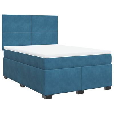 vidaXL Boxspringbett mit Matratze Blau 160x200 cm Samt