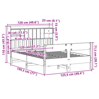 vidaXL Massivholzbett mit Regal ohne Matratze Weiß 120x190 cm Kiefer