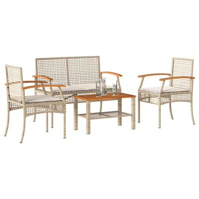 vidaXL 4-tlg. Garten-Lounge-Set mit Kissen Beige Poly Rattan