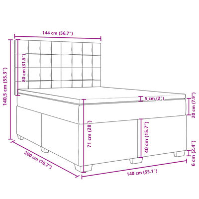 vidaXL Boxspringbett mit Matratze Schwarz 140x200 cm Stoff