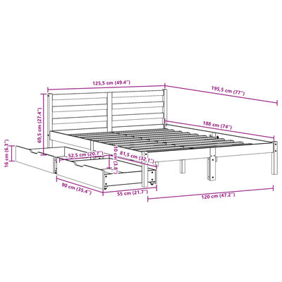 vidaXL Massivholzbett ohne Matratze Weiß 120x190 cm Kiefernholz