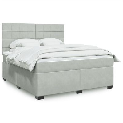 vidaXL Boxspringbett mit Matratze Hellgrau 180x200 cm Samt