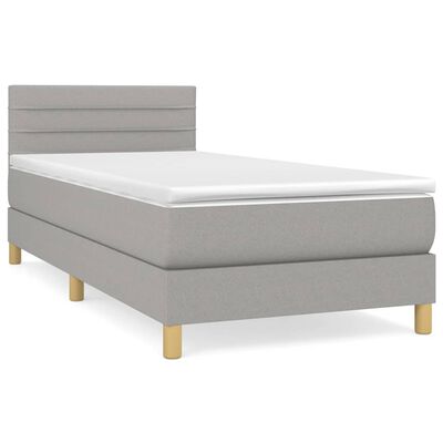 vidaXL Boxspringbett mit Matratze Hellgrau 90x200 cm Stoff