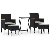 vidaXL 5-tlg. Garten-Bistro-Set Poly Rattan und Hartglas Schwarz