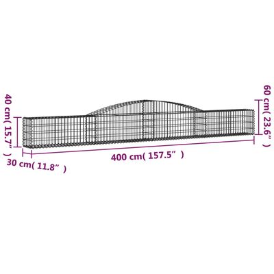 vidaXL Gabionen mit Hochbogen 2 Stk. 400x30x40/60 cm Verzinktes Eisen