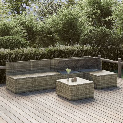 vidaXL 6-tlg. Garten-Lounge-Set mit Kissen Grau Poly Rattan