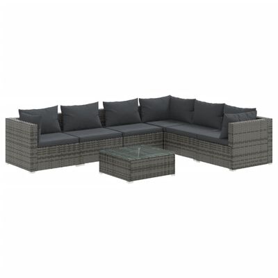 vidaXL 7-tlg. Garten-Lounge-Set mit Kissen Poly Rattan Grau