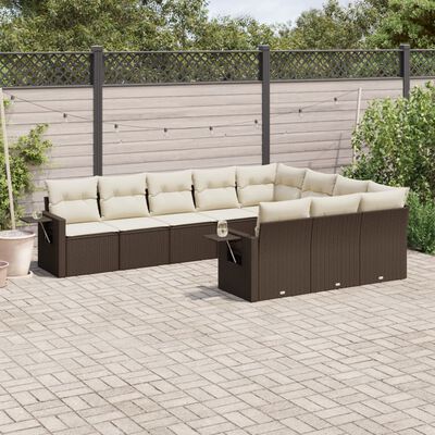 vidaXL 10-tlg. Garten-Sofagarnitur mit Kissen Braun Poly Rattan