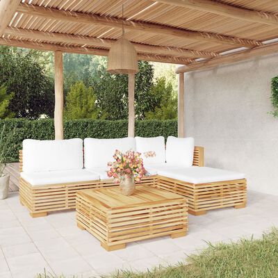 vidaXL 5-tlg. Garten-Lounge-Set mit Kissen Massivholz Teak