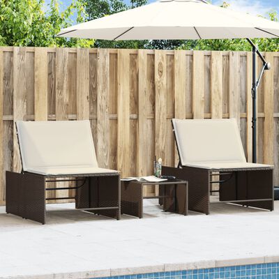 vidaXL Sonnenliegen 2 Stk. mit Tisch Braun Poly Rattan