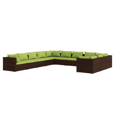 vidaXL 11-tlg. Garten-Lounge-Set mit Kissen Poly Rattan Braun