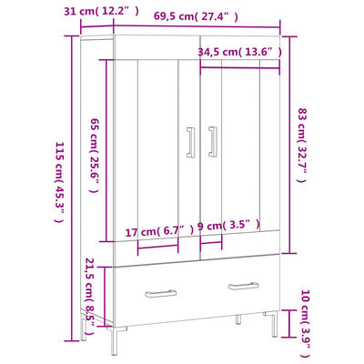 vidaXL Highboard Schwarz 69,5x31x115 cm Holzwerkstoff