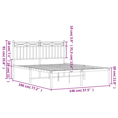 vidaXL Bettgestell mit Kopfteil Metall Weiß 140x190 cm