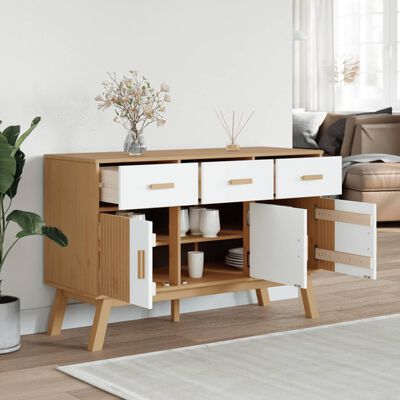 vidaXL Sideboard OLDEN Weiß und Braun 114x43x73,5 cm Massivholz Kiefer