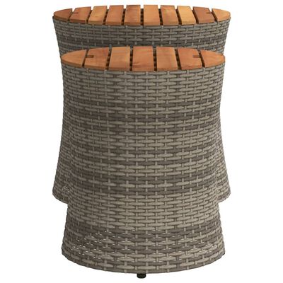 vidaXL Garten-Beistelltische 2 Stk. mit Holzplatte Grau Poly Rattan