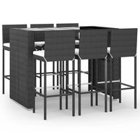 vidaXL 7-tlg. Gartenbar-Set mit Kissen Schwarz Poly Rattan