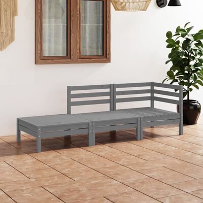 vidaXL 3-tlg. Garten-Lounge-Set Grau Massivholz Kiefer