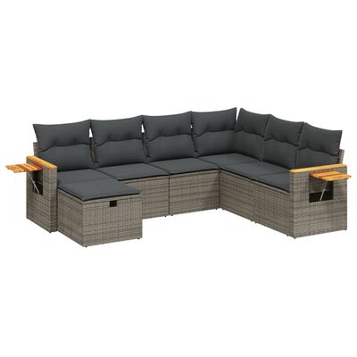 vidaXL 7-tlg. Garten-Sofagarnitur mit Kissen Grau Poly Rattan