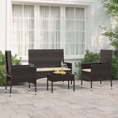 vidaXL 4-tlg. Garten-Lounge-Set mit Kissen Schwarz Poly Rattan