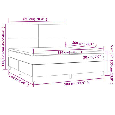 vidaXL Boxspringbett mit Matratze Hellgrau 180x200 cm Samt