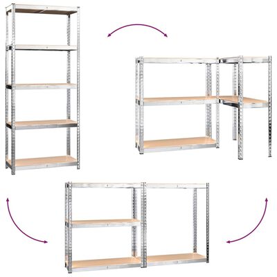 vidaXL Regale mit 5 Böden 3 Stk. Silbern Stahl & Holzwerkstoff