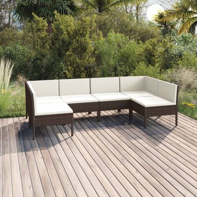 vidaXL 6-tlg. Garten-Lounge-Set mit Auflagen Poly Rattan Braun