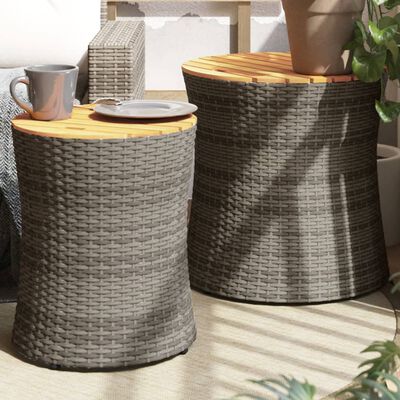 vidaXL Garten-Beistelltische 2 Stk. mit Holzplatte Grau Poly Rattan