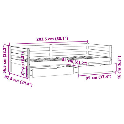 vidaXL Tagesbett mit Schubladen Weiß 90x200 cm Kiefernholz