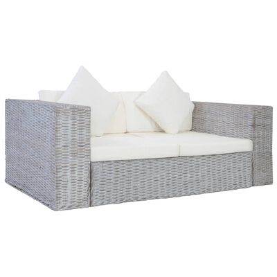 vidaXL 2-Sitzer-Sofa mit Kissen Grau Natürliches Rattan