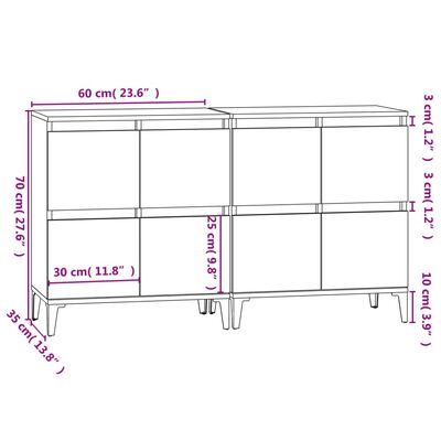 vidaXL Sideboards 2 Stk. Grau Sonoma 60x35x70 cm Holzwerkstoff