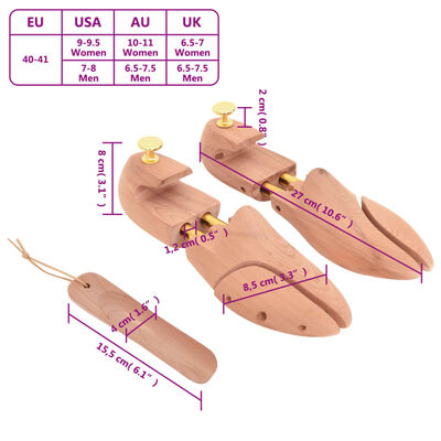 vidaXL Schuhspanner mit Schuhlöffel EU 40-41 Massivholz Zeder