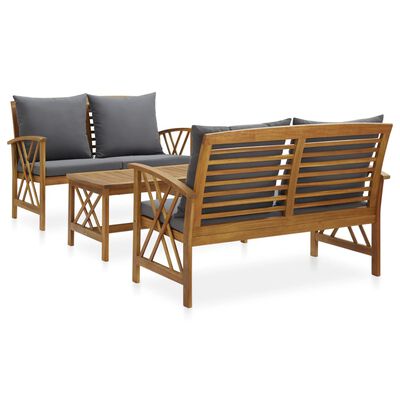 vidaXL 3-tlg. Garten-Lounge-Set mit Auflagen Massivholz Akazie