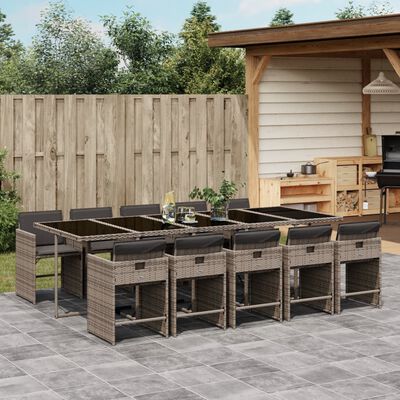 vidaXL 11-tlg. Garten-Essgruppe mit Kissen Grau Poly Rattan