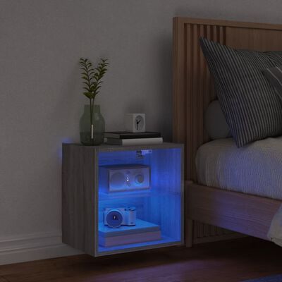vidaXL Wand-Nachttisch mit LED-Leuchten Grau Sonoma