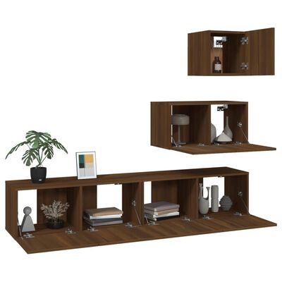 vidaXL 4-tlg. TV-Schrank-Set Braun Eichen-Optik Holzwerkstoff