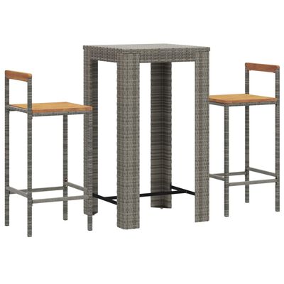 vidaXL 3-tlg. Gartenbar-Set Grau Poly Rattan & Massivholz Akazie