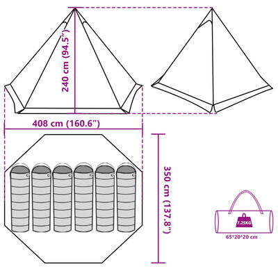 vidaXL Tipi-Familienzelt 6 Personen Grau Wasserdicht