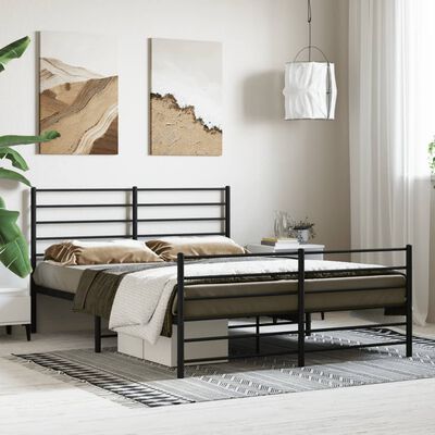 vidaXL Metallbett ohne Matratze mit Fußteil Schwarz 160x200 cm