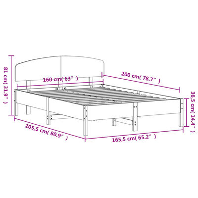 vidaXL Massivholzbett ohne Matratze Weiß 160x200 Kiefernholz