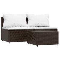 vidaXL 3-tlg. Garten-Lounge-Set mit Kissen Braun Poly Rattan