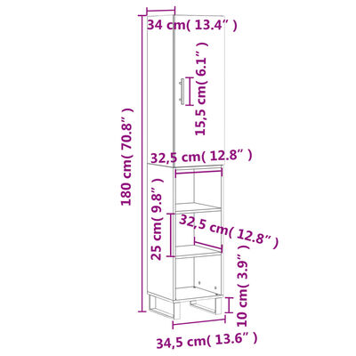 vidaXL Highboard Hochglanz-Weiß 34,5x34x180 cm Holzwerkstoff