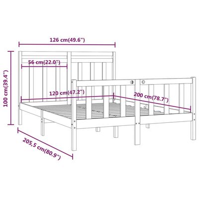 vidaXL Massivholzbett Schwarz Kiefer 120x200 cm