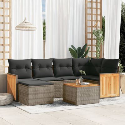 vidaXL 7-tlg. Garten-Sofagarnitur mit Kissen Grau Poly Rattan