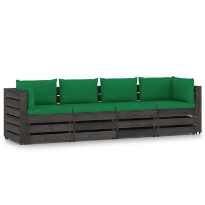 vidaXL 4-Sitzer Outdoor-Sofa mit Kissen Grau Imprägniertes Holz