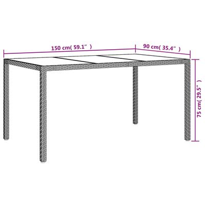 vidaXL Gartentisch 150x90x75 cm Hartglas und Poly Rattan Grau