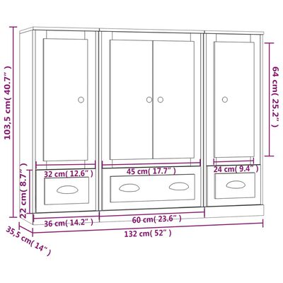 vidaXL Highboards 3 Stk. Sonoma-Eiche Holzwerkstoff