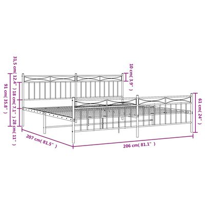 vidaXL Bettgestell mit Kopf- und Fußteil Metall Weiß 200x200 cm