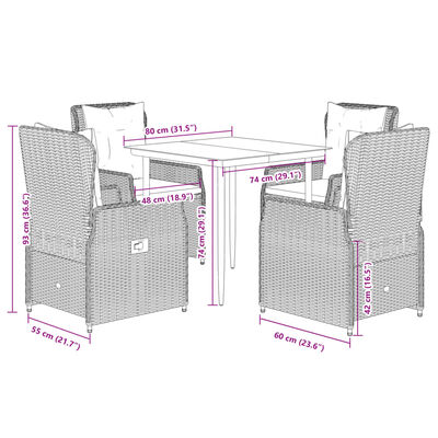 vidaXL 5-tlg. Garten-Essgruppe mit Kissen Beige Poly Rattan